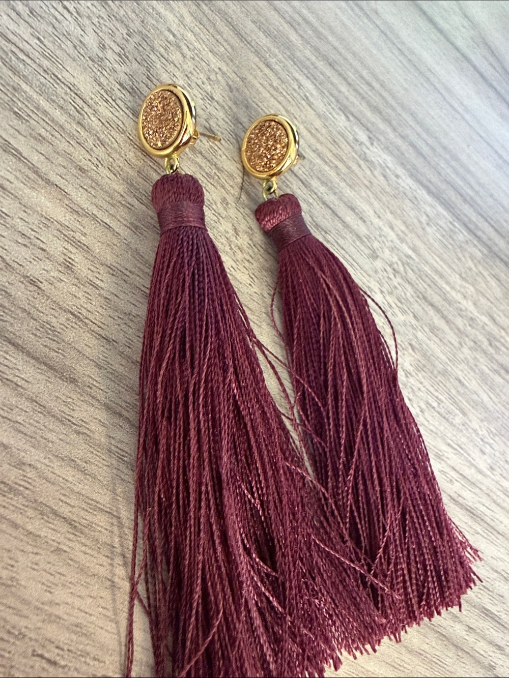 Gorjana Gold-Top Burgundy Tassel Drop Earrings